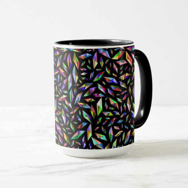 Moderne abstrakte mehrfarbige Diamanten auf schwar Tasse (VorderseiteRechts)