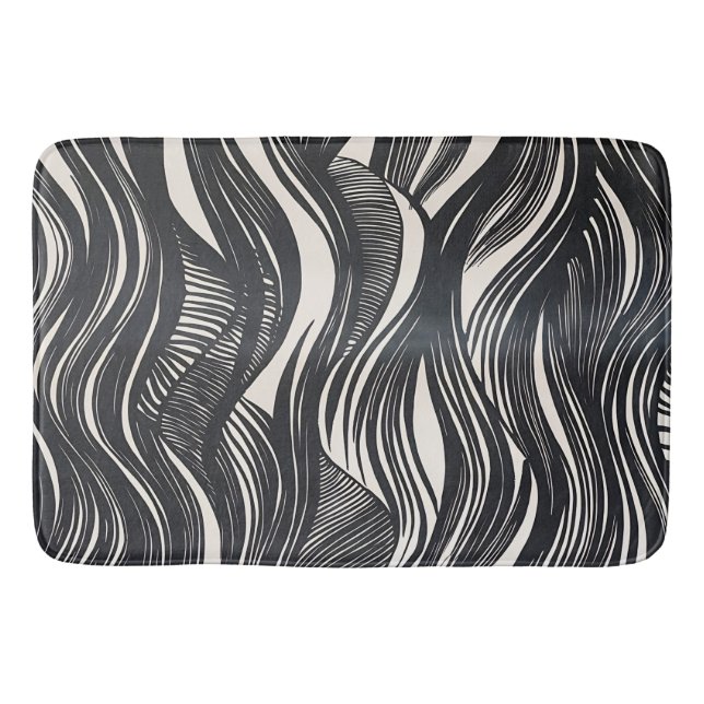 Moderne Abstrakte monochromatische Waves Badematte (Vorderseite)