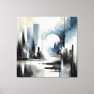 Moderne Abstrakte Nacht City Schwarz-weiß und blau Leinwanddruck