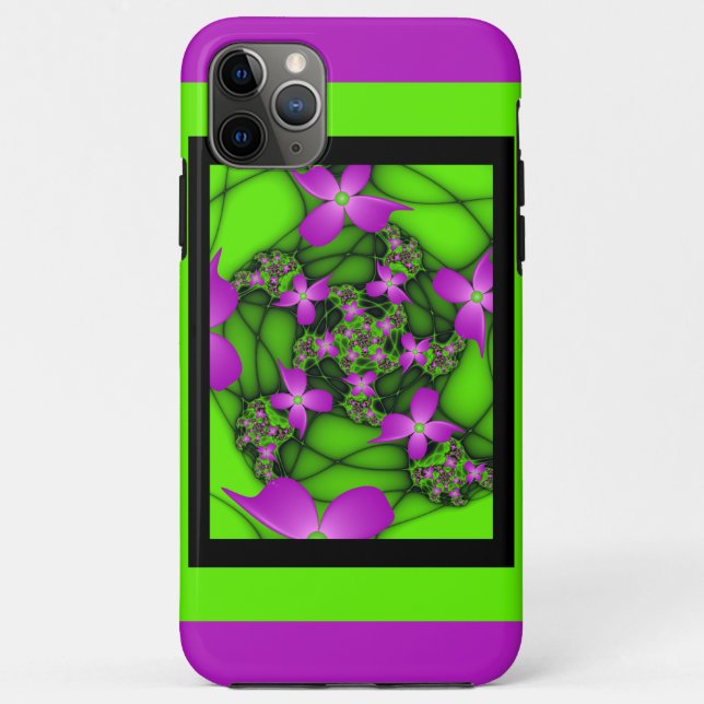 Moderne Abstrakte Neon Pink Green Fraktal Blume Case-Mate iPhone Hülle (Rückseite)