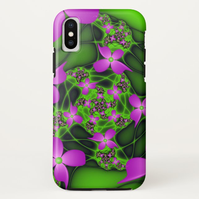 Moderne Abstrakte Neon Pink Green Fraktal Blume Case-Mate iPhone Hülle (Rückseite)