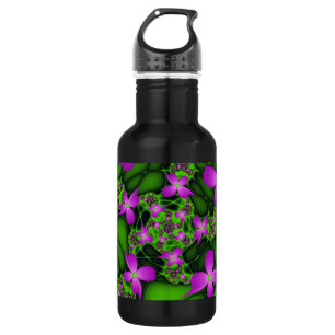 Moderne Abstrakte Neon Pink Green Fraktal Blume Edelstahlflasche