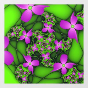 Moderne Abstrakte Neon Pink Green Fraktal Blume Fensteraufkleber