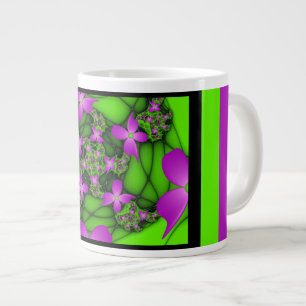 Moderne Abstrakte Neon Pink Green Fraktal Blume Jumbo-Tasse