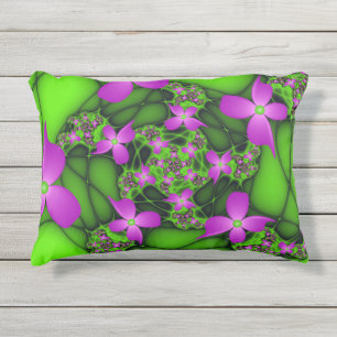 Moderne Abstrakte Neon Pink Green Fraktal Blume Kissen Für Draußen