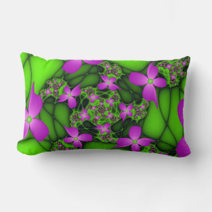 Moderne Abstrakte Neon Pink Green Fraktal Blume Lendenkissen