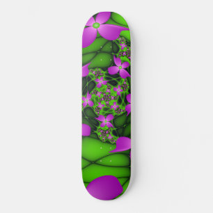 Moderne Abstrakte Neon Pink Green Fraktal Blume Skateboard
