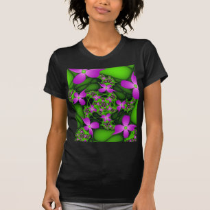 Moderne Abstrakte Neon Pink Green Fraktal Blume T-Shirt