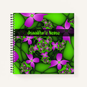 Moderne abstrakte Neon-Pink-Grün-Kunst-Blumen-Name Notizbuch