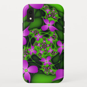 Moderne abstrakte neon-pink-grüne Fraktalblumen Case-Mate iPhone Hülle
