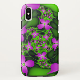 Moderne abstrakte neon-pink-grüne Fraktalblumen Case-Mate iPhone Hülle