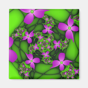 Moderne abstrakte neon-pink-grüne Fraktalblumen Magnet