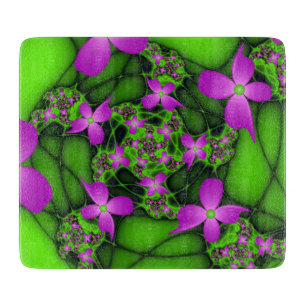 Moderne abstrakte neon-pink-grüne Fraktalblumen Schneidebrett