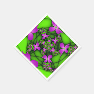 Moderne abstrakte neon-pink-grüne Fraktalblumen Serviette