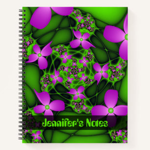 Moderne abstrakte Neon-Pink-Grüne Kunst Blumen Nam Notizbuch