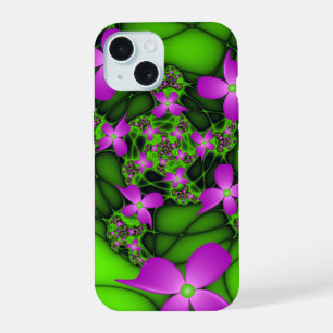 Moderne abstrakte neon-pinke grüne fraktale Blumen iPhone 15 Hülle