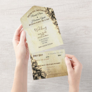 Moderne Abstrakte neutrale Beige-Hochzeitseinladun All In One Einladung