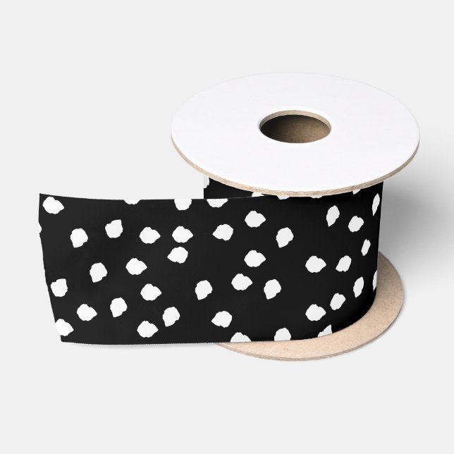 Moderne Abstrakte Niedliche Polka Dot Black und Wh Satinband (Spule)
