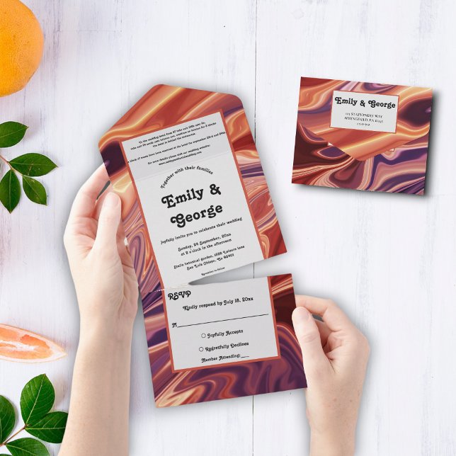 Moderne Abstrakte Ölgemälde in Lava Minimale Hochz All In One Einladung (Von Creator hochgeladen)