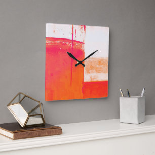 Moderne abstrakte orange geometrische Grafik Quadratische Wanduhr