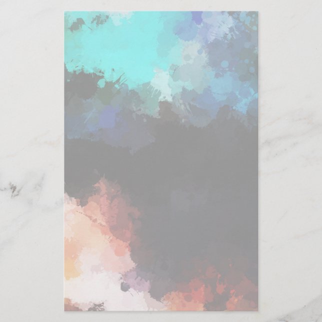 Moderne Abstrakte Paint Spritzers Black Orange Blu Briefpapier (Vorderseite)