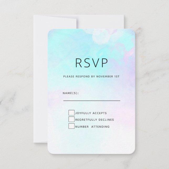 Moderne Abstrakte Pastell Blau & Lila Wasserfarbe RSVP Karte (Vorderseite)