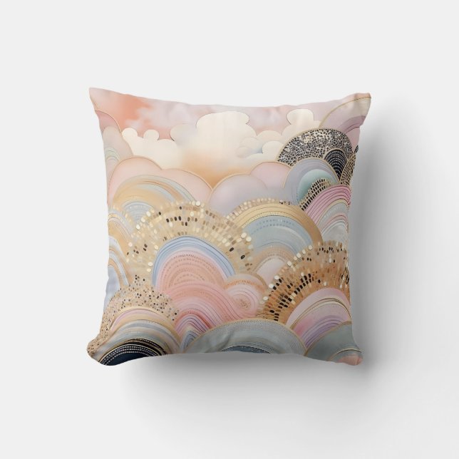 Moderne, abstrakte Pastellfarben in Rosa und Beige Kissen (Vorderseite)