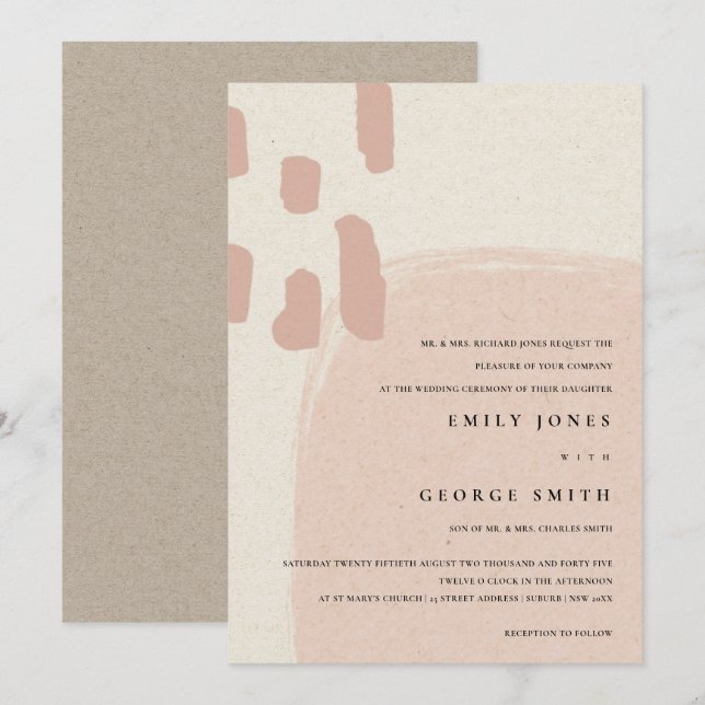 MODERNE, ABSTRAKTE PINK BLUSH WEDD INVITE DANKESKARTE (Vorne/Hinten)