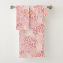 Moderne Abstrakte Pinselstriche, Pfirsiche, Rosa Badhandtuch Set