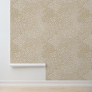 Moderne Abstrakte Pinselstriche, weiß auf Beige Tapete