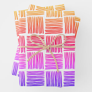 Moderne Abstrakte Regenbogentexturierte Linien Geschenkpapier Set