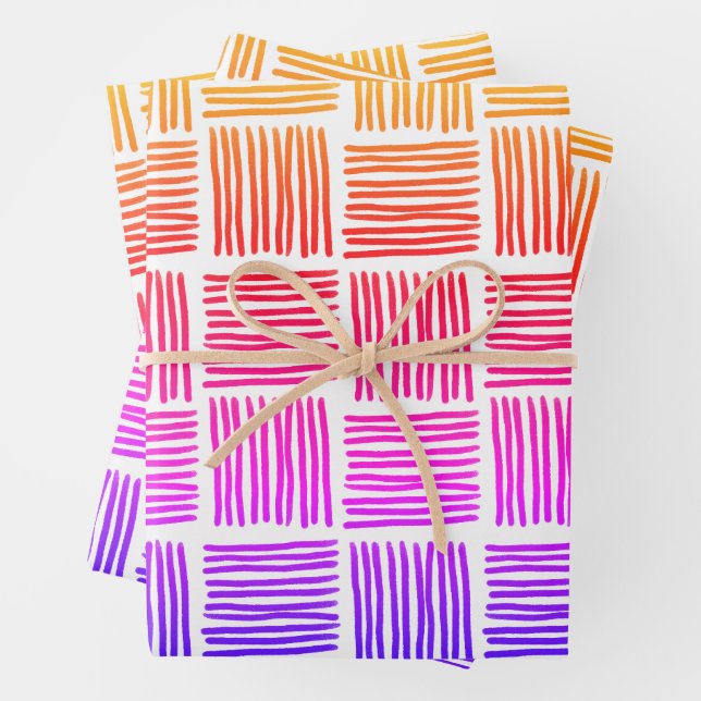 Moderne Abstrakte Regenbogentexturierte Linien Geschenkpapier Set (Beispiel)