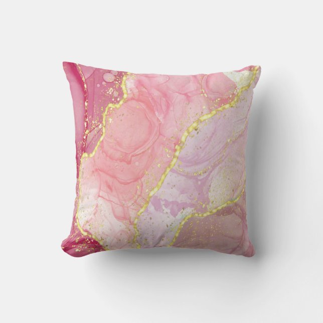 Moderne Abstrakte Rosa Gold Glitzer Alkoholtinte Kissen (Vorderseite)