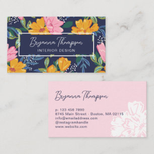 Moderne abstrakte rosa und gelbe Blumengestaltung Visitenkarte