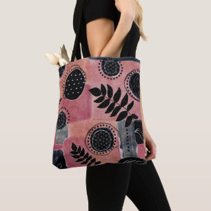 Moderne abstrakte rosa und schwarze botanische Blü Tasche