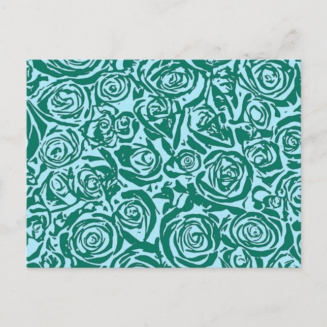 Moderne Abstrakte Rose Muster, Aquamarin und Aqua Postkarte (Vorderseite)