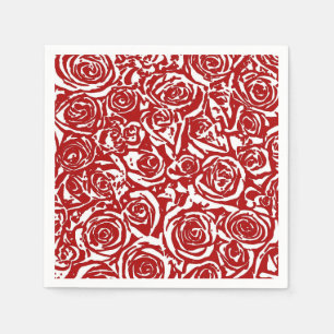Moderne Abstrakte Rose Muster, dunkelrot und weiß Serviette