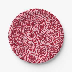 Moderne Abstrakte Rose Muster, Rose Rot und Rosa Pappteller