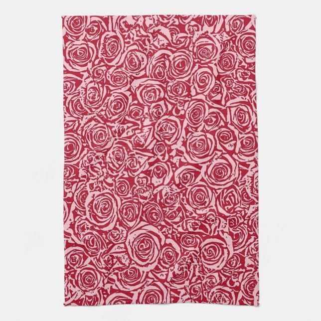 Moderne Abstrakte Rose Muster, Rose Rot und Rot Küchentuch (Vertikal)