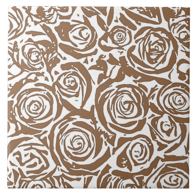 Moderne Abstrakte Rose Muster, Taupe Tan und Weiß Fliese (Vorderseite)
