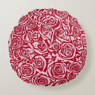 Moderne abstrakte Rosenmuster, Rosenrot und Pink Rundes Kissen