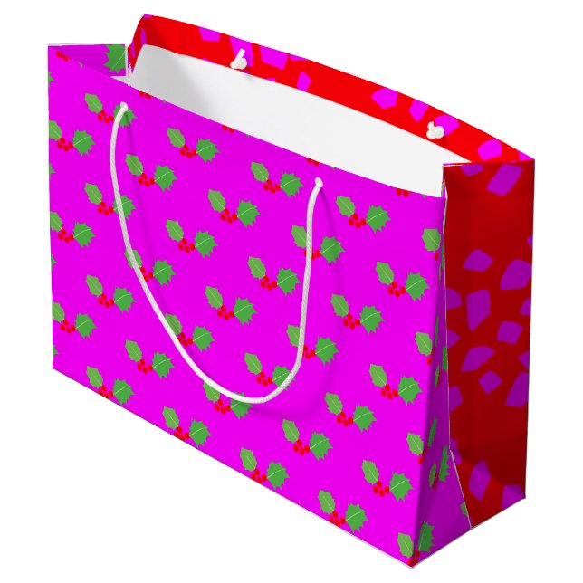 Moderne Abstrakte Rot-Rosa-Weihnachtsfeiern Große Geschenktüte (Rückseite Schrägansicht)