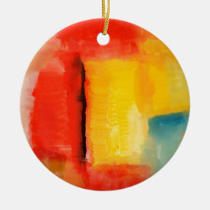 Moderne Abstrakte rote Gelbe Malerei Keramik Ornament