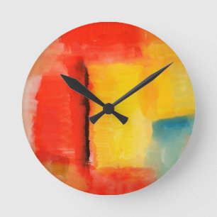 Moderne Abstrakte rote Gelbe Malerei Runde Wanduhr