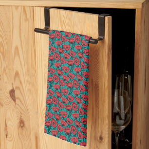 Moderne abstrakte rote Mohn-Blumenmuster Geschirrtuch
