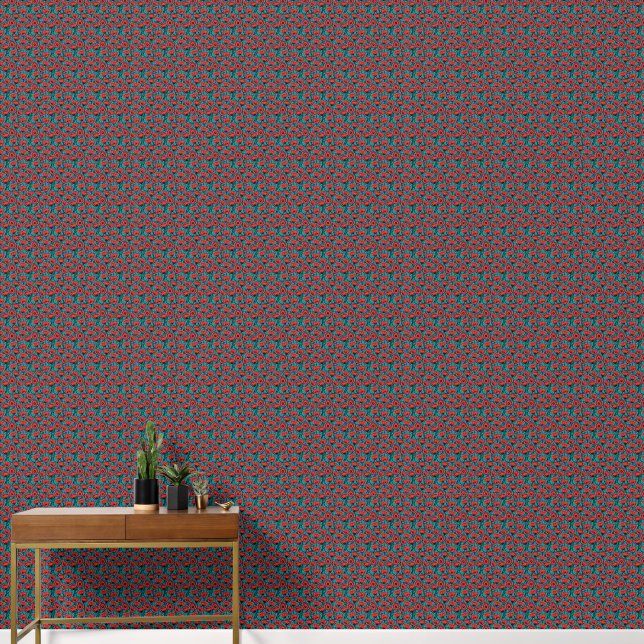 Moderne abstrakte rote Mohn-Blumenmuster Tapete (Korridor)
