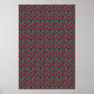 Moderne abstrakte rote Mohnblumen-Blumenmuster Poster