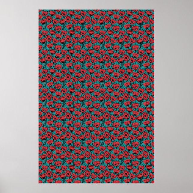 Moderne abstrakte rote Mohnblumen-Blumenmuster Poster (Vorne)