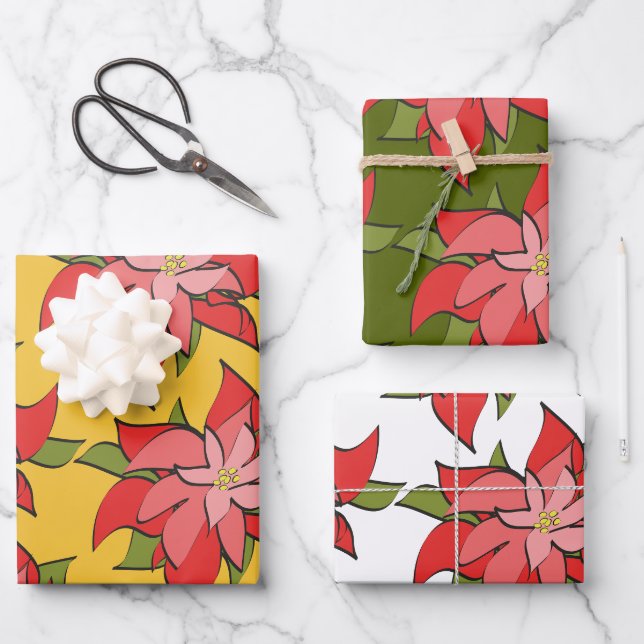 Moderne Abstrakte Rote Poinsettia Urlaubsstimmung Geschenkpapier Set (Vorderseite)