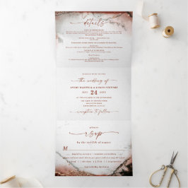 Moderne Abstrakte rustikale Orange & Grau Hochzeit Dreifach Gefaltete Einladung